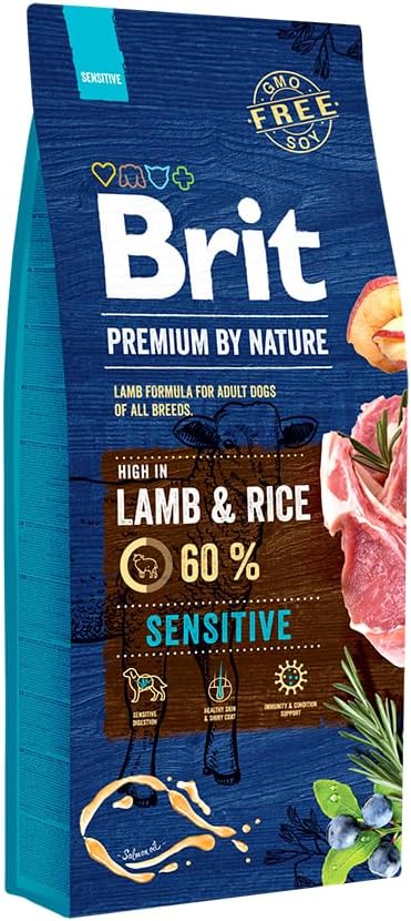 Brit Premium By Nature Dry Dog Food with Lamb and Rice, For Adults, Breeds of All Sizes, Highly Digestible Protein, Fats and Nutrients, 15 kg