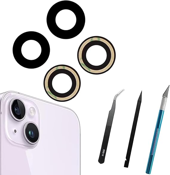 2 Pcs Sapphire 14 Back Rear Camera Glass Lens Replacement for iPhone 14 for iPhone 14 Plus Camera Glass Lens Replacement with Replacement Repair Tool Kit Set