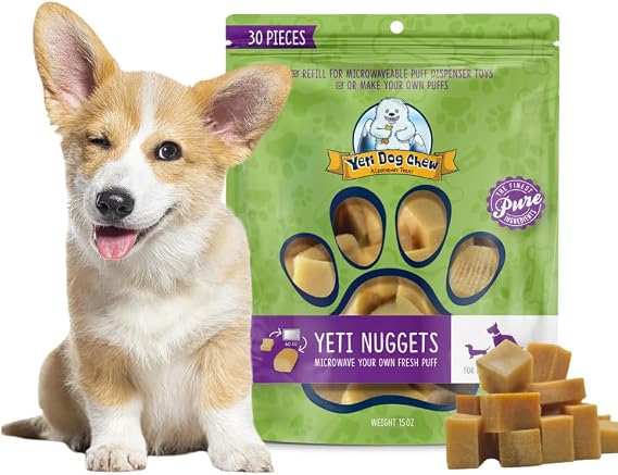 Yeti Refill Nuggets for Puff and Play Dog Toys - Natural Himalayan Yak Cheese Treats, Promotes Dental Health, Suitable for All Dogs, Ideal for Interactive Chew Toys and Dispensers, 30 Pieces, 14 Oz