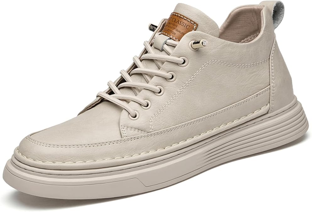 Eliogn Elevator Shoes for Men Height Increase,Leather Lace-up Casual Fashion Sneakers 2.36 Inches Taller Men's Invisible Height Increasing Elevator Shoes