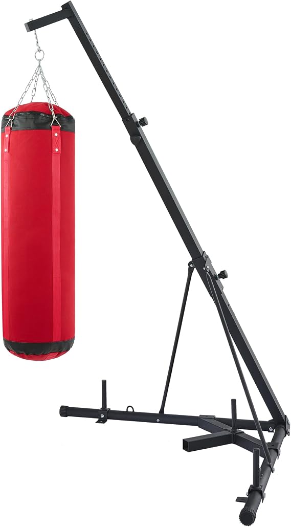 ZELUS Punching Bag Stand with Canvas Sandbag, Heavy-Duty Boxing Stand with Stable Triangular Base, Adjustable Height & Angle, Durable Training Equipment for Home & Gym