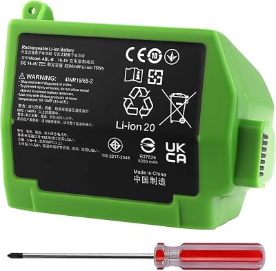 Replacement for iRobot Roomba ABL-B Battery, Compatible with iRobot Roomba S9 9150, S9 S9550 9550, S9Plus S955020 S955880 Sweeper Robot Vacuum Cleaner Model: 4INR1965-2 Battery 14.4V 5200mAh 75Wh