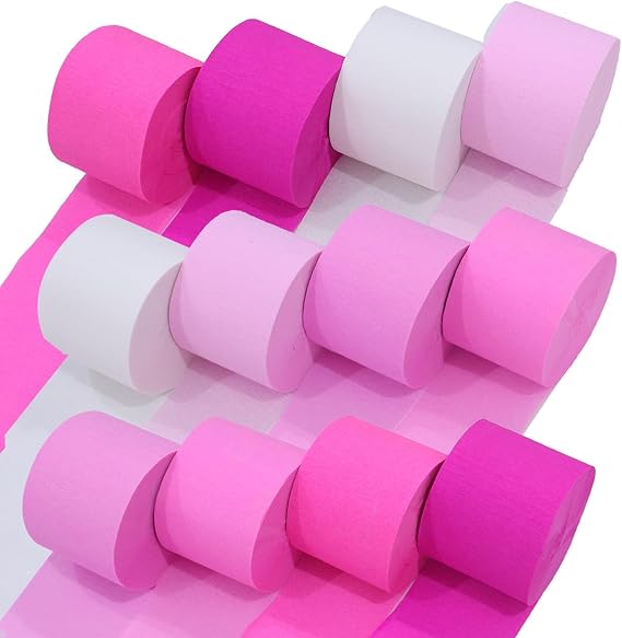 12 Pink Streamers, 984ft Pack of Crepe Paper Bachelorette Party Decorations
