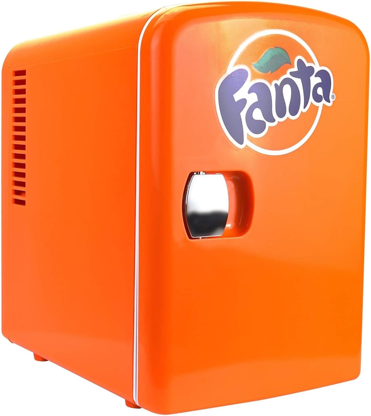 Coca-Cola Fanta 4L Mini Fridge, 6 Can Portable CoolerWarmer, Compact Personal Travel Fridge for Snacks Lunch Drinks Cosmetics, 12V and AC Cords, Desk Accessory for Home Office Dorm Travel, Orange [Energy Class A]