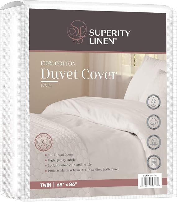 Superity Luxurious Hotel Quality Twin Size Duvet Cover 100% Soft and Comfortable Cotton Designed for Twin Size Duvet 200 Thread Count - 6 Button Closure (68 x 86)