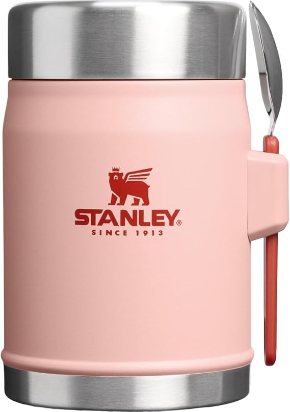 STANLEY 1913 Classic Legendary Food Jar 0,4 l kaşıklı – 7 saat soğuk tutar – BPA içermeyen paslanmaz çelik çorba şişesi – sızdırmaz – bulaşık makinesinde yıkanabilir – şeftali gülü