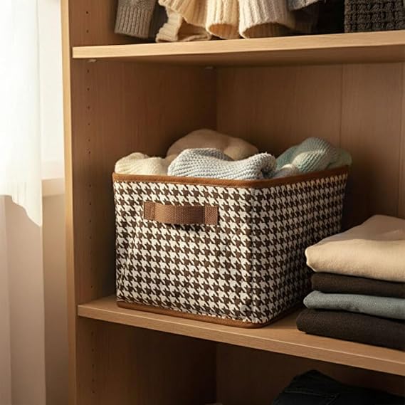 Deconox Çelik Destekli Dolap ve Raf İçi Düzenleyici - 45x25x20 cm Katlanabilir Acı Kahve Kıyafet ve Eşya Organizeri (1 Adet)