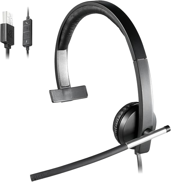 Logitech USB Headset Mono H650e - Black | In-call LED indicator, tangle-free flat cable, noise-cancelling microphone, quick-access inline controller