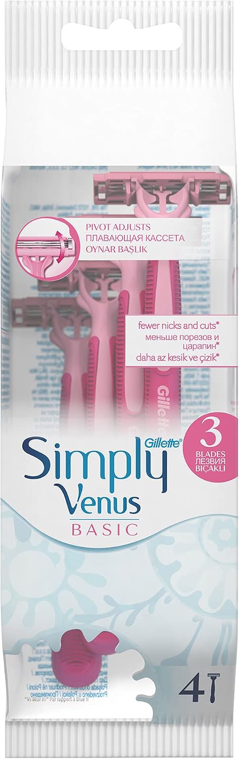 Gillette Venus Simply 3 Basic Use Horse Womens Razor 4 Pieces