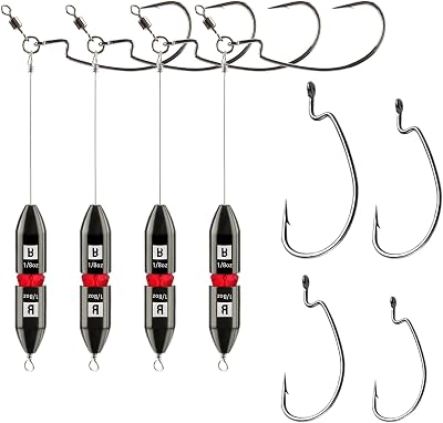 Booms Fishing TR1 Tokyo Rig, Pre Rigged Punch Shot Rig, Replaceable Hook Punchshot Kit, Bass Fishing Accessories Including Brass Bullet Weights, EWG Hooks, Barrel Swivel, Split Ring, Steel Wire, Bead