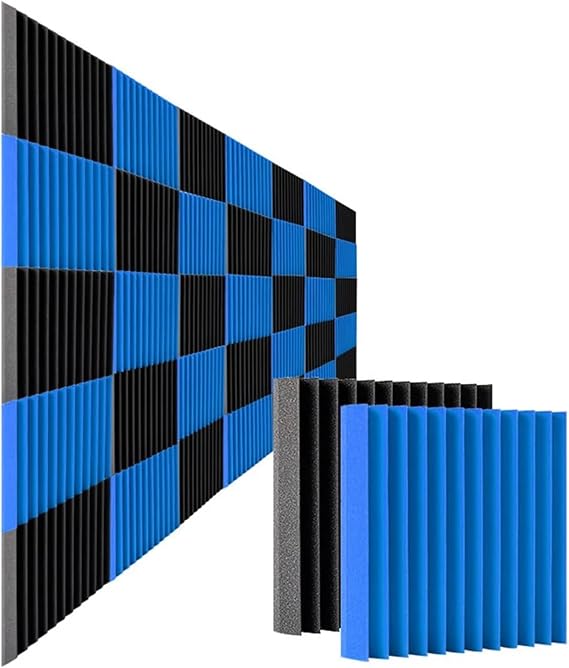 Studio Acoustic Soundproof Sponge Sound-Absorbing Noise Protective Foam KTV Room Pad Treatment Panel for Car, Studio, Home(Black Blue,24pcs)