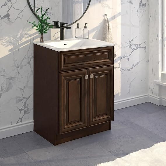 La Royal Maple Walnut Sink Base Bathroom Vanity 30" Width Ready-to-Assemble Cabinet