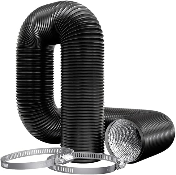8 Inch (200mm) Flexible Aluminum PVC Ventilation Ducting Hose - 5m Black Air Duct Pipe for Extractor Fan, Hydroponics, Grow Tents, Dryer Vents