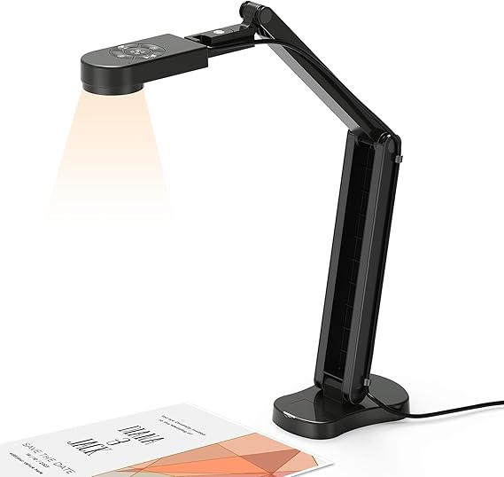 Visualiser Classroom, USB Document Camera for teaching 4K with 3-Level LED Light, Image Invert Function, Fold, Dual Microphones for Mac OS, Windows, Chromebooks work for Distance Learning