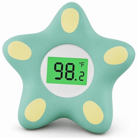 Baby Bath Thermometer for Infant & Toddler, Floating Digital Water Temperature Thermometer with 3-Color LED Backlight, Instant Accurate Reading,Baby Bath Toy,Hot & Cold Alert(Green starfish)