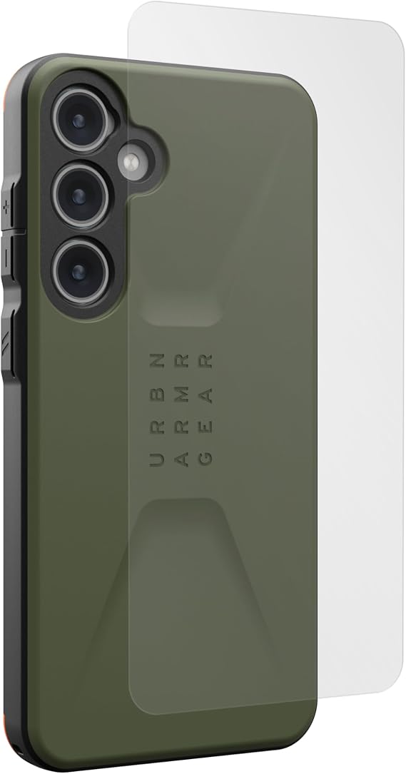 URBAN ARMOR GEAR UAG Designed for Samsung Galaxy S24 Plus Case Civilian Olive Drab Bundle with UAG Premium Tempered Glass Screen Protector 6.7" Glass Shield Plus
