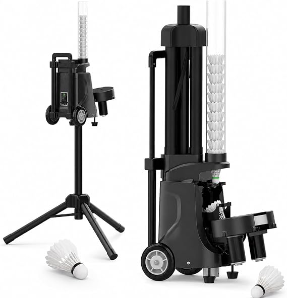 Portable Automatic Badminton Serving Machine with Wheels, Shuttlecock Feeder for Solo Training 