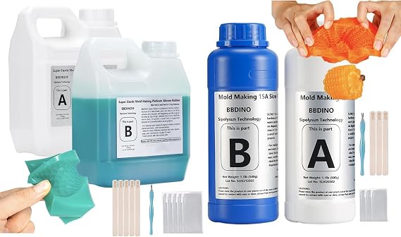 Bundle Deal with BBDINO Super Elastic Silicone Mold Making Kit 4.4 Lbs Plus 15A Silicone 2.2 Kit