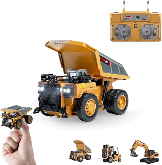 1:64 Premium Alloy Mini RC Construction Set – Forklift, Excavator & Dump Truck, Mini Excavator Toy Remote Control, Excavators & Forklift Set, 2.4GHZ RC Engineering Vehicle, for Kids(RC Dump Truck)