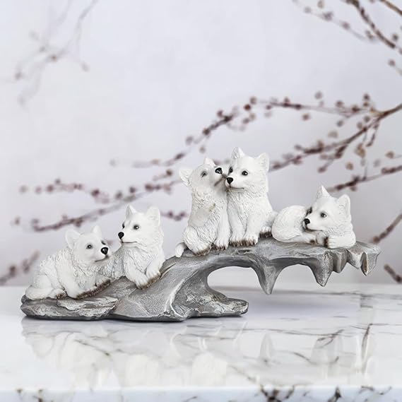 ICE ARMOR Hand Painted 10.25" W Wolf Family on Rock Edge Figurine Statue Sculpture Ornament Decoration Home/Room Decor Ideas for Housewarming, Holidays and Birthdays Great Collectible