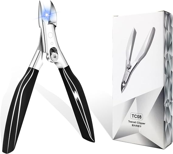 Podiatrist Toenail Clippers for Thick Nail & Ingrown Toenails, Professional Toe Nail Clippers with Safety Lock for Seniors, Men, Women, Heavy-Duty Sharp Curved Blade Pedicure Tools- Black