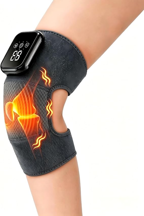 Knee Massager, Knee Massager Heat and Vibration for Arthritis, Knee Braces with Massage, Cordless Heating Massager Wrap with Infrared for Elbow/Shoulder Relax, Joint Stiff (Grey)