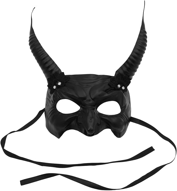 Black Women's Halloween Scary Devil Mask Goblin Mask Horns, Half Face Goblin Demon Evil Costume Masquerade Devil Mask Horns Rhinestones Flower Women Party Cosplay Eye Mask