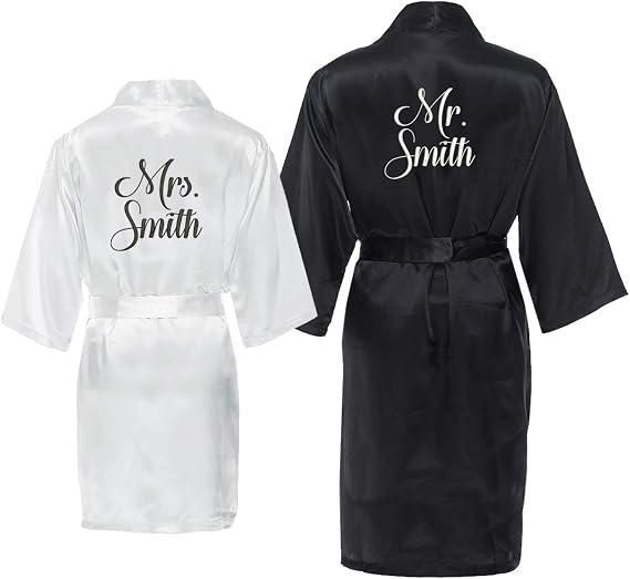 Classy Bride His and Her Robes for Couples Set Personalized Mr. & Mrs. Satin Bridal Robes for Bride & Groom Anniversary or Wedding Robes for Ideal Marriage Gift for Couples