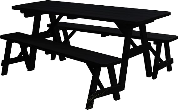 Furniture Barn USA- Picnic Table with Two Benches- Pine- 4ft, Painted Black