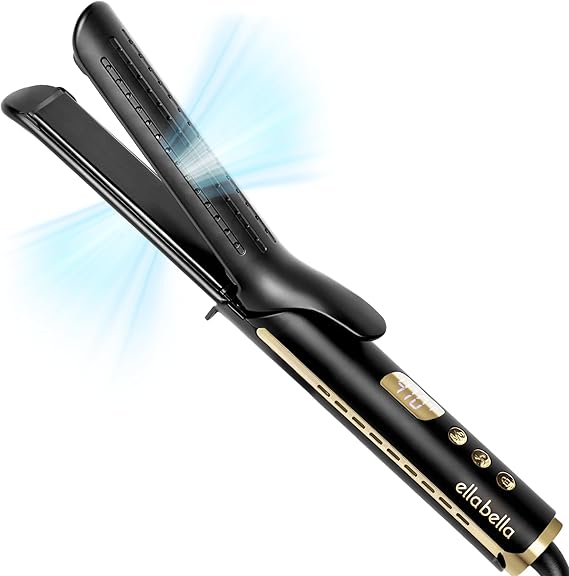 ELLA BELLA Hair Straightener & Air Curler 2 in 1, Ceramic Flat Iron | Air Curler & Straightener for Short and Long Hair. Smooth Glide Hair Styling Iron for Salon Results