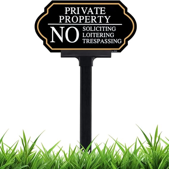Private Property No Trespassing Sign, 5x10 Inch No Soliciting Yard Sign