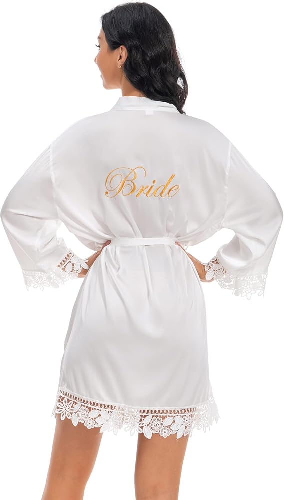 Women's Satin Robes Lace Silk Robe Bride Bridesmaid Robes Bridal Robes Soft Kimono Bathrobe