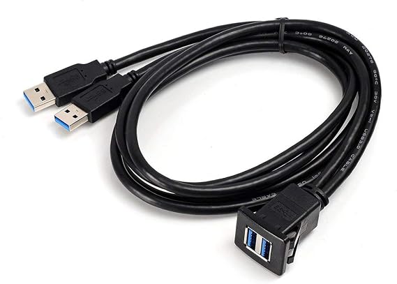 3.3 Feet Dual USB 3.0 Ports Flush Mount Cable, 2 Ports USB 3.0 Male to Female Panel Dash Mount Extension Cable for Car Boat Motorcycle