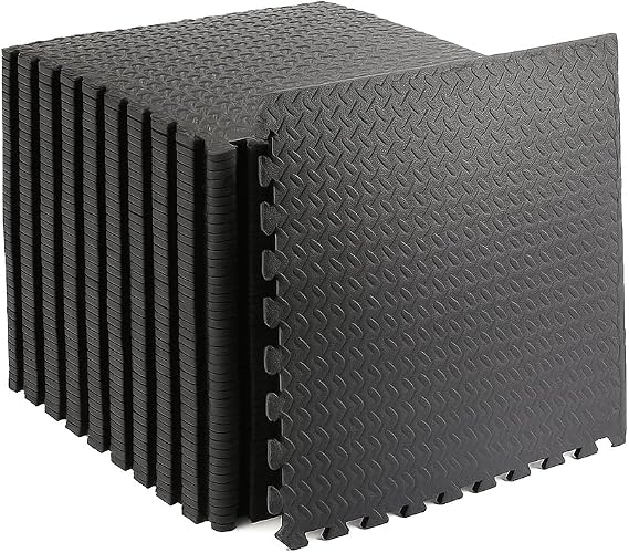 Interlocking EVA Foam Floor Mats – 60x60cm Soft Exercise Tiles for Gym, Home, Garage, Yoga, Kids Playroom – Protective, Non-Slip Puzzle Mats for Workouts & Weights (Black Leaf, 4 Mats (16sq.ft))