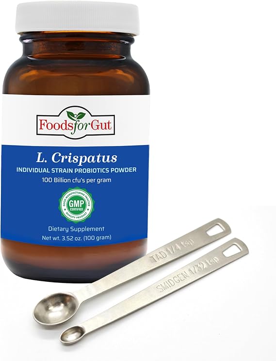 Foods For Gut Lactobacillus Crispatus Probiotic Powder 100 Billion cfu's | No Additives | Digestive & Immune Support | High Potency | L. Crispatus | (100 Grams)