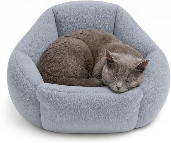Kedi ve Köpek Yatağı Yumuşak Dokulu Yıkanabilir, Peluş, 45 cm (Gri)