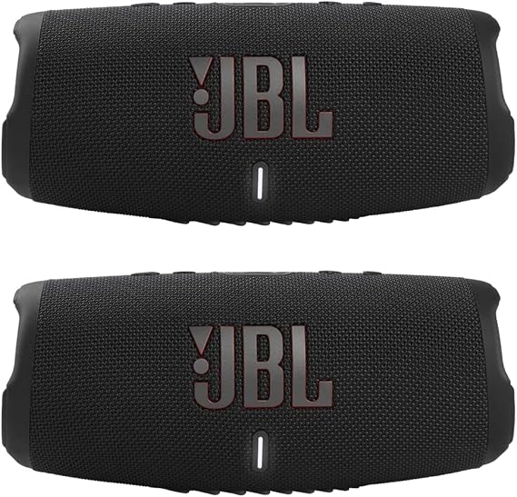 JBL Charge 5 Portable Waterproof Bluetooth Speaker with Powerbank - Pair (Black/Black)