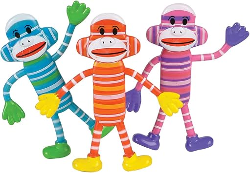 Rhode Island Novelty Bendable Sock Monkey 12-Pack (Assorted Colors)