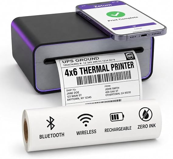 4x6 Thermal Shipping Label Printer, Bluetooth Wireless