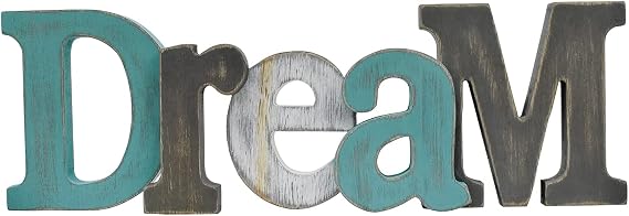 Wood Teal Word Sign Decorative Letters Hanging Cutout Block Rustic Wall Art | Free Standing Shelf Table Decoration for Living Room Entryway Kitchen Bathroom, Housewarming Gift