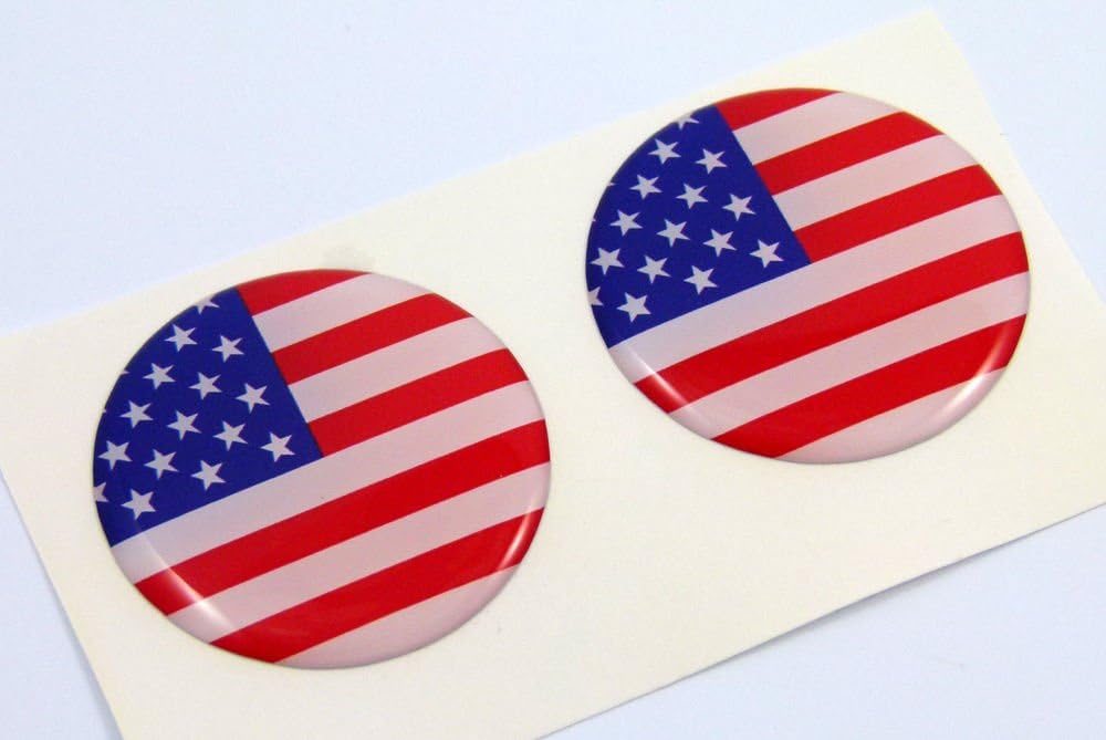 USA American Flag Round Domed Decal 2 Emblem Car Bike Stickers 1.45 Pair