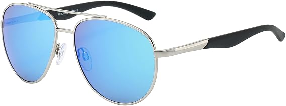 Piranha Luther Aviator Sunglasses with Silver Frames and Mirrored Blue Lens