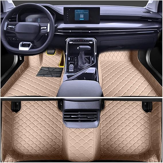 Leather Car Floor Mats for Leon ST Cupra 2017-2018 Front & Rear Full Coverage Liner/Set (Beige)