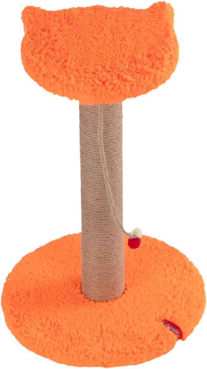 Pugal Stepper Cat Face Platform Scratching Board, Gray Plush Coated, Sisal Drawstring, Toy Orange