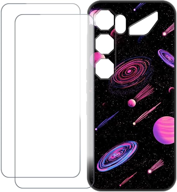 Nubia Neo 5 GT 5Gと互換性がある スクリーンプロテクターとケース - 星間 | 6.8" 2-in-1バンドル、プリントTPUカバー＋2枚入り強化ガラスフィルム、耐衝撃保護キット