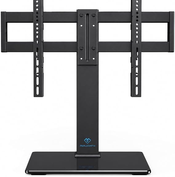 PERLESMITH Universal Swivel TV Stand for 32-75 inch TVs, Table Top TV Stand Base up to 99 lbs, 4 Height Adjustable Universal TV Legs with Tempered Glass Base, Max VESA 600x400mm, PSTVS02-N1