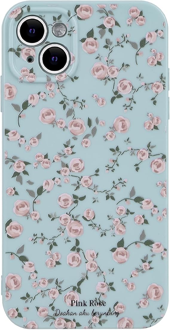 Ownest Compatible with iPhone 15 Case Vintage Floral Rose Pattern Cute Design for Women Girls Fashion Slim Soft Flexible TPU Rubber for iPhone 15-Blue