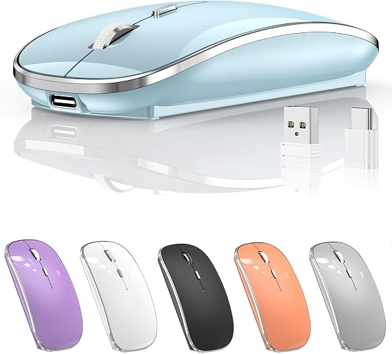 Halpilt Wireless Mouse Chargeable Portable Silent USB and Type-C Dual Mode Wireless Mouse 3 Adjustable DPI for Laptop, Mac, Mac, Android, PC (Q23S Blue)