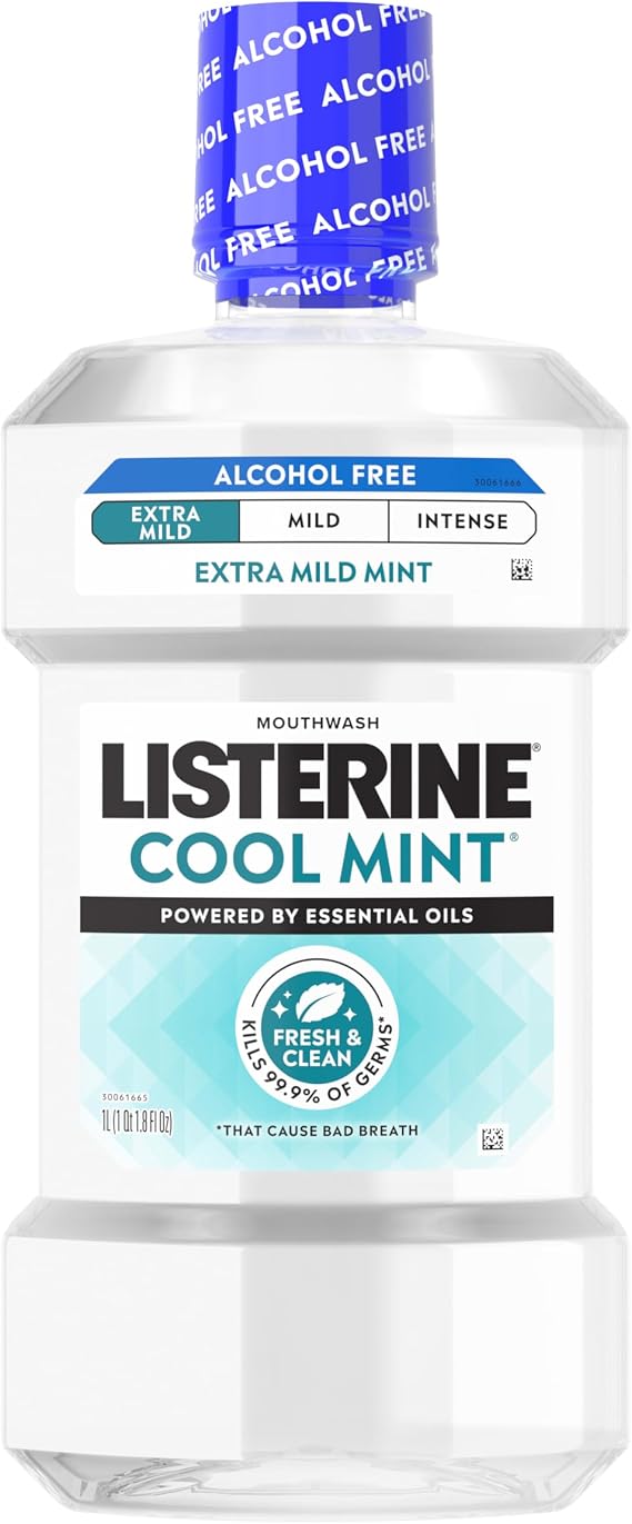Listerine Extra Mild Alcohol Free Mouthwash, Cool Mint, 33.8 fl. oz/1L