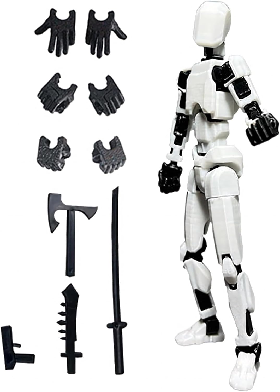 Hokanto T13 Action Figure Set Assembled, Titan 13 Robot Action Figure, Set of 13, 3D Print Dummy, Lucky 13 Set, Articulating Full Body, White, Black